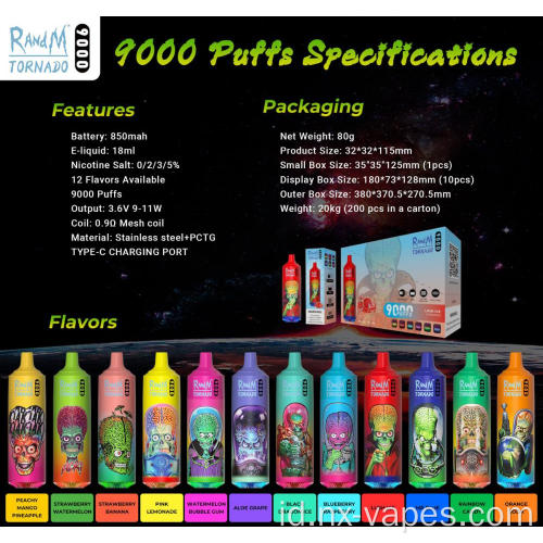 Randm tornado 9000puffs sekali pakai vape